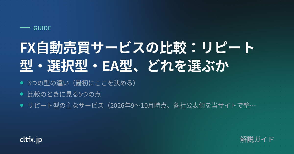 FX自動売買サービスの比較:リピート型・選択型・EA型、どれを選ぶか
